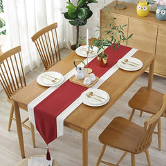 Jute Table Runner- White And Red - 99 Bedding Store