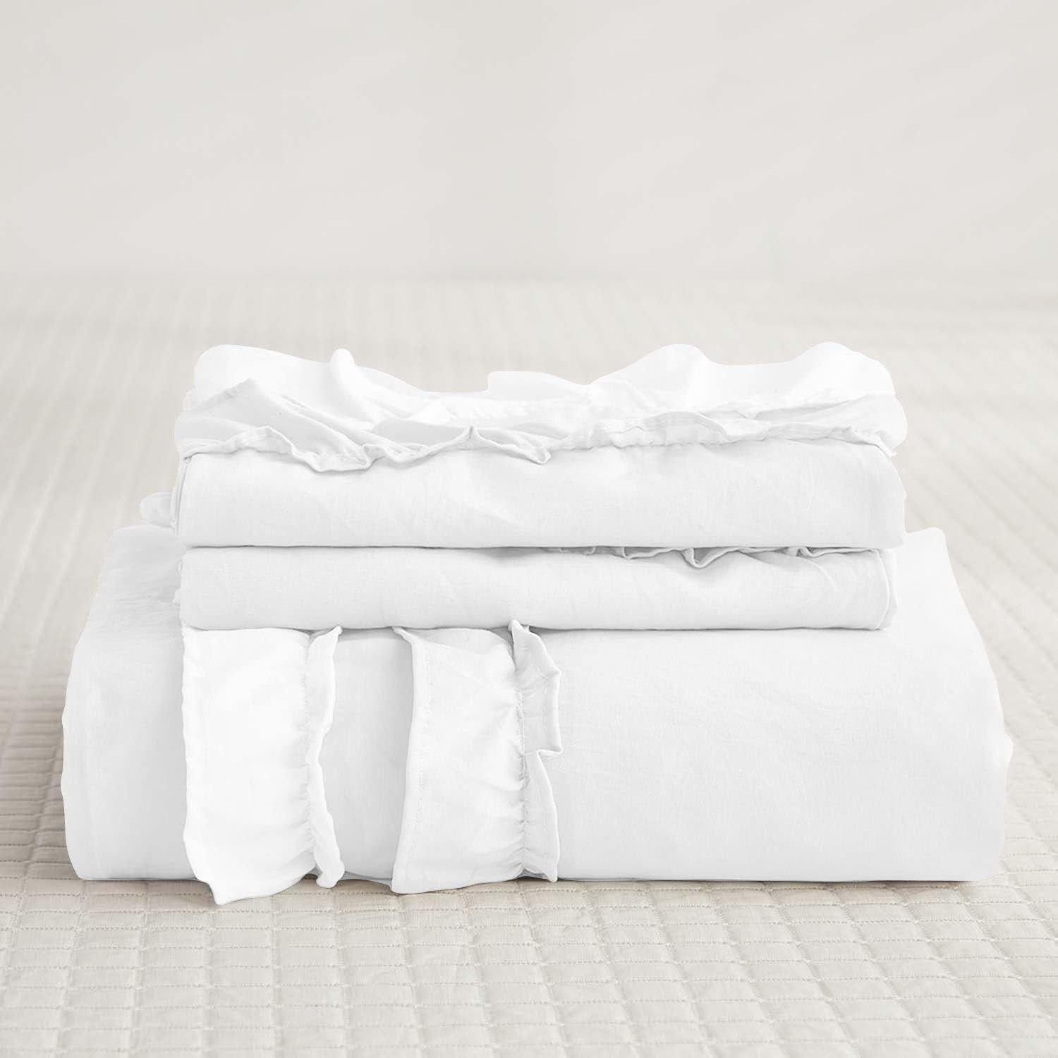 Luxury Cotton Frilled Duvet Set-White - 99 Bedding Store