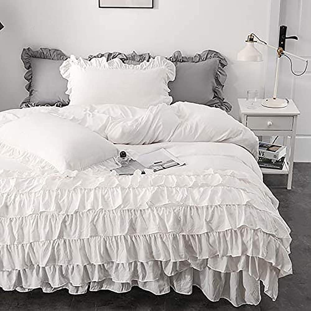 Luxury Cotton Frilled Duvet Set -White - 99 Bedding Store