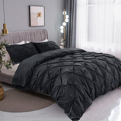 Luxury Cotton Satin Pintuck Duvet Cover Set - Dark Grey - 99 Bedding Store