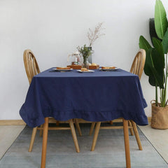 Decorative Tablecloth - Navy With Frilled Bordered