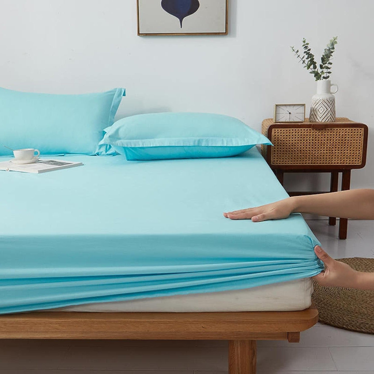 Water Blue Egyptian Cotton Fitted Sheet Set - 99 Bedding Store