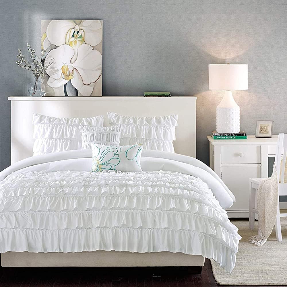 Luxury Cotton Frilled Duvet Set -White - 99 Bedding Store