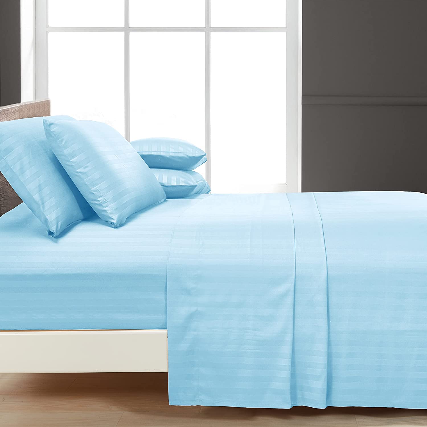 Luxury Strip Satin Bed sheet Set - Sky Blue - 99 Bedding Store