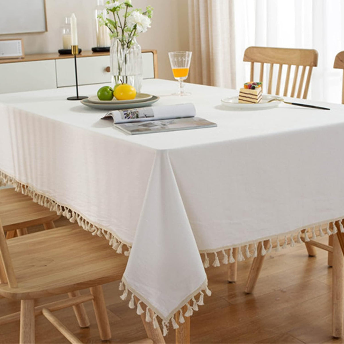 Decorative Tablecloth With Tassel - White - 99 Bedding Store