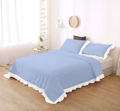 White Frilled Cotton Duvet Cover Set-006