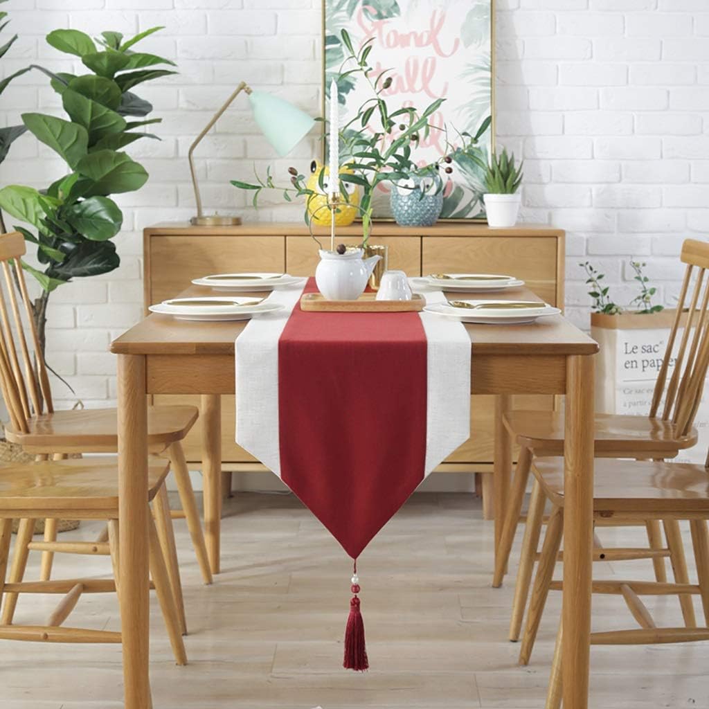 Jute Table Runner- White And Red - 99 Bedding Store