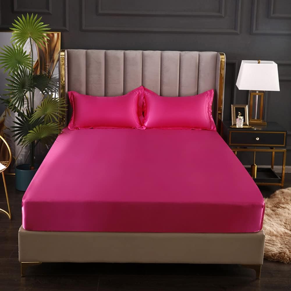 Luxury Egyptian Cotton Satin Fitted Sheet Set - Rose Red - 99 Bedding Store