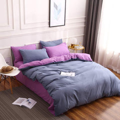 Plain Dyed Reversible Cotton Duvet Cover Set - Grey Blue & Heather Purple - 99 Bedding Store