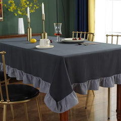 Decorative Cotton Tablecloth - Charcoal Grey With Frilled Bordered