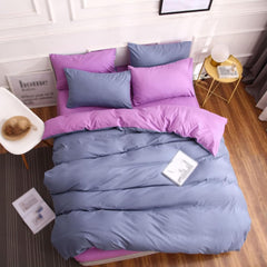 Plain Dyed Reversible Cotton Duvet Cover Set - Grey Blue & Heather Purple - 99 Bedding Store