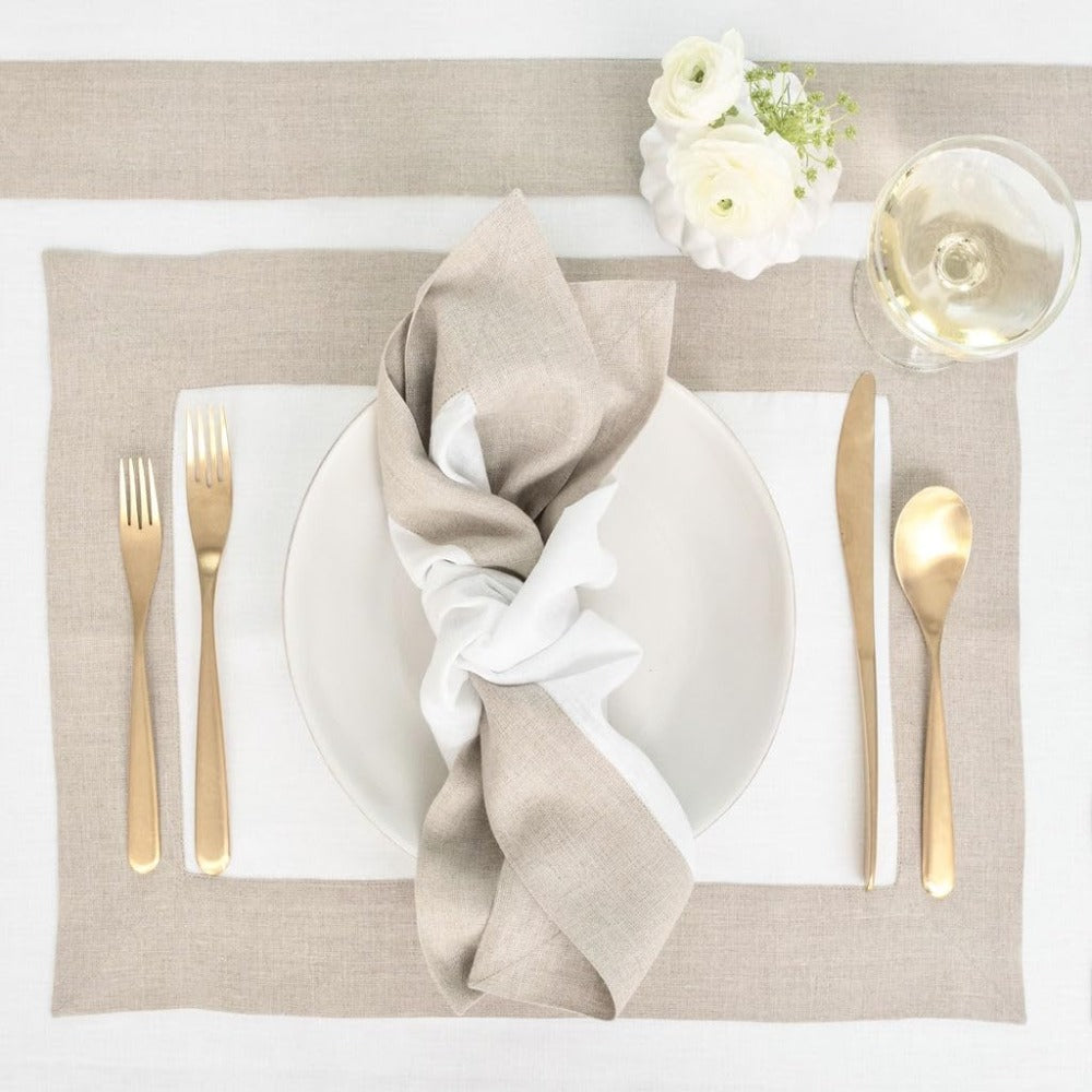 Cotton Luxury Dining Set Mited Corner Bordered - Dark Beige and White - 99 Bedding Store