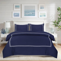 Luxury Cotton Satin Baratta Duvet Cover Set- Navy With White Baratta Stitch - 99 Bedding Store