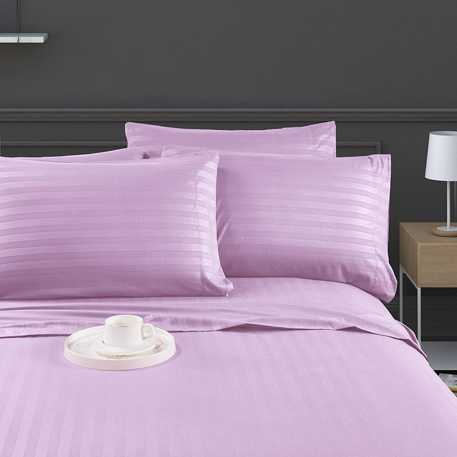 Luxury Strip Satin Bed sheet Set - Lilac - 99 Bedding Store