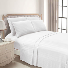 Luxury Strip Satin Bed sheet Set - White - 99 Bedding Store