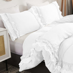 Luxury Cotton Frilled Duvet Set-White - 99 Bedding Store