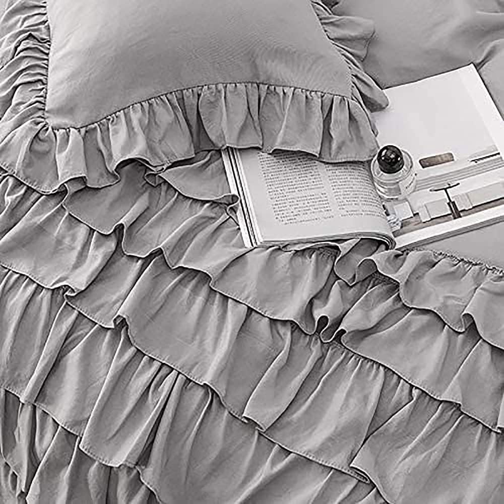 Luxury Cotton Frilled Duvet Set Light Grey - 99 Bedding Store