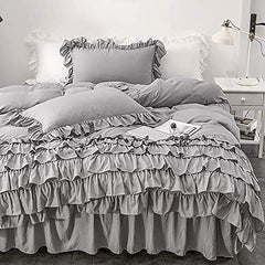 Luxury Cotton Frilled Duvet Set Light Grey - 99 Bedding Store