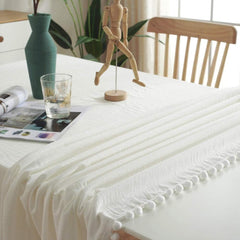 Decorative Tablecloth With Pompoms - White - 99 Bedding Store