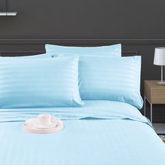 Luxury Strip Satin Bed sheet Set - Sky Blue - 99 Bedding Store