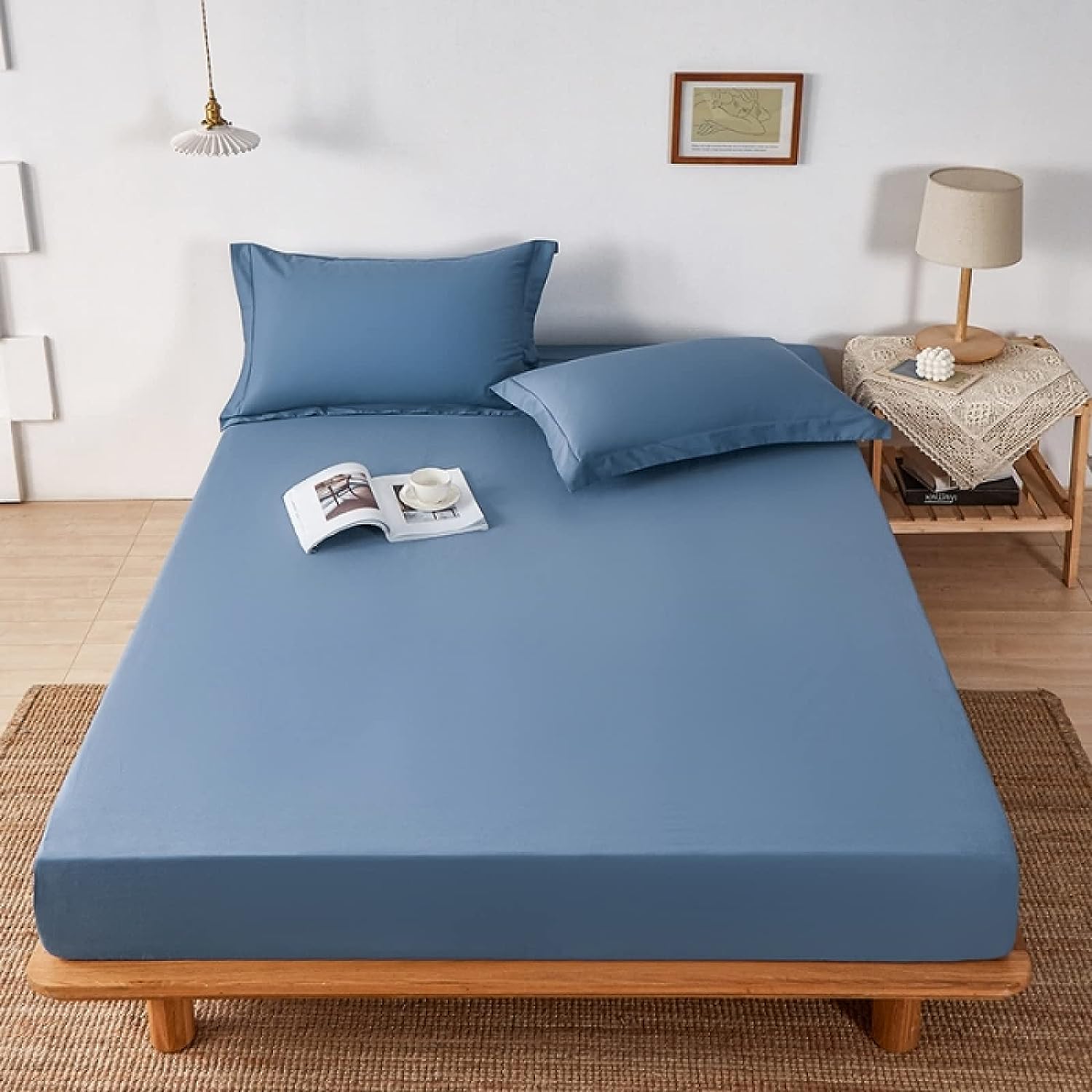 Blue Egyptian Cotton Fitted Sheet Set - 99 Bedding Store