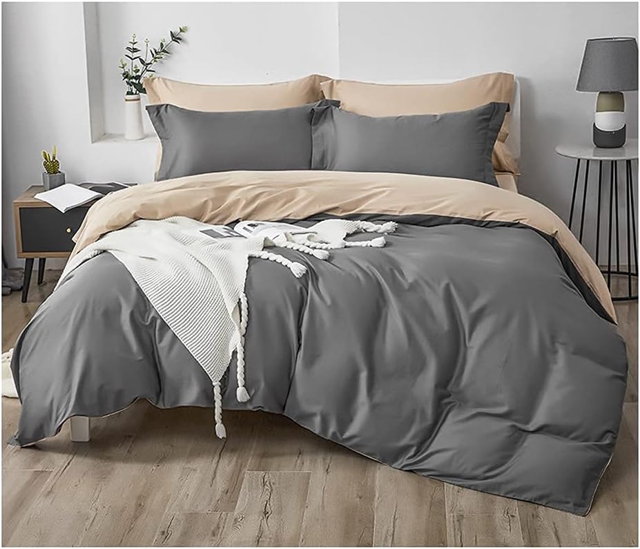 300 Tc Plain Dyed Reversible Cotton Duvet Cover Set - Royal Blue ang Light grey - 99 Bedding Store