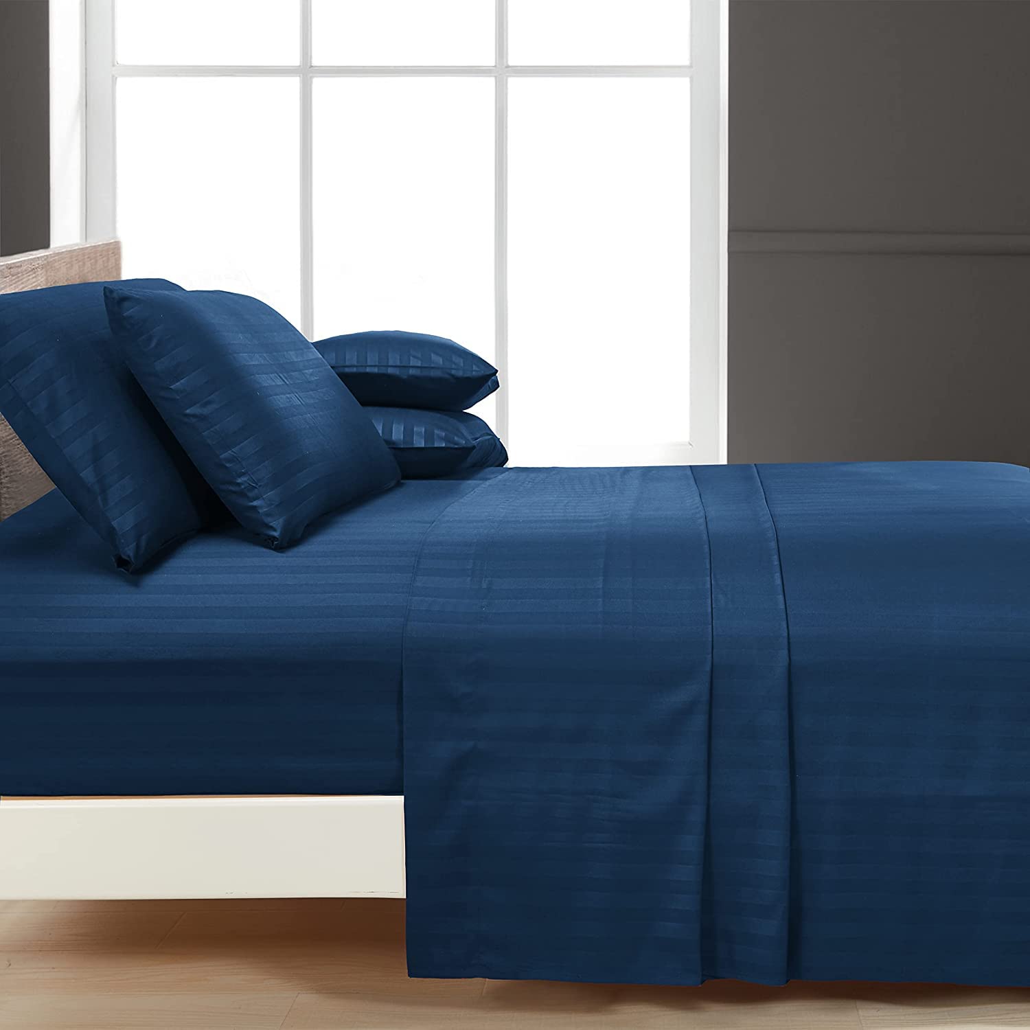 Luxury Strip Satin Bed sheet Set - Navy Blue - 99 Bedding Store