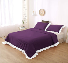 White Frilled Cotton Duvet Cover Set-006