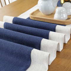 Jute Table Runner- White And Navy - 99 Bedding Store