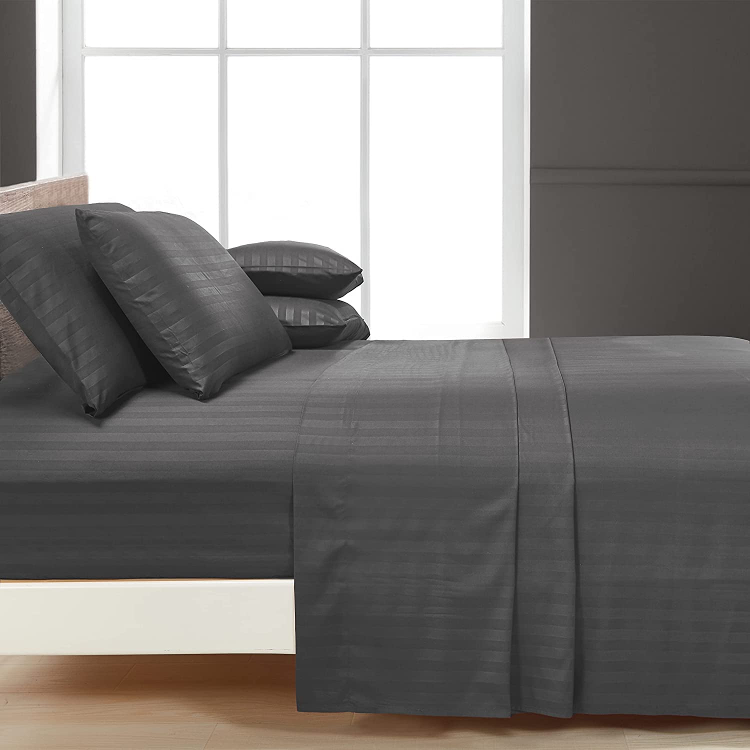 Luxury Strip Satin Bed sheet Set - Charcoal - 99 Bedding Store