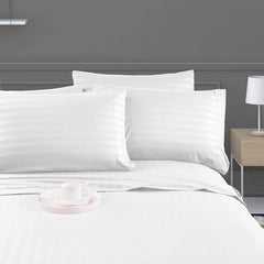 Luxury Strip Satin Bed sheet Set - White - 99 Bedding Store