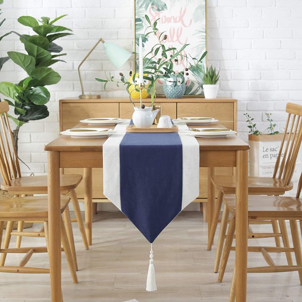 Jute Table Runner- White And Navy - 99 Bedding Store