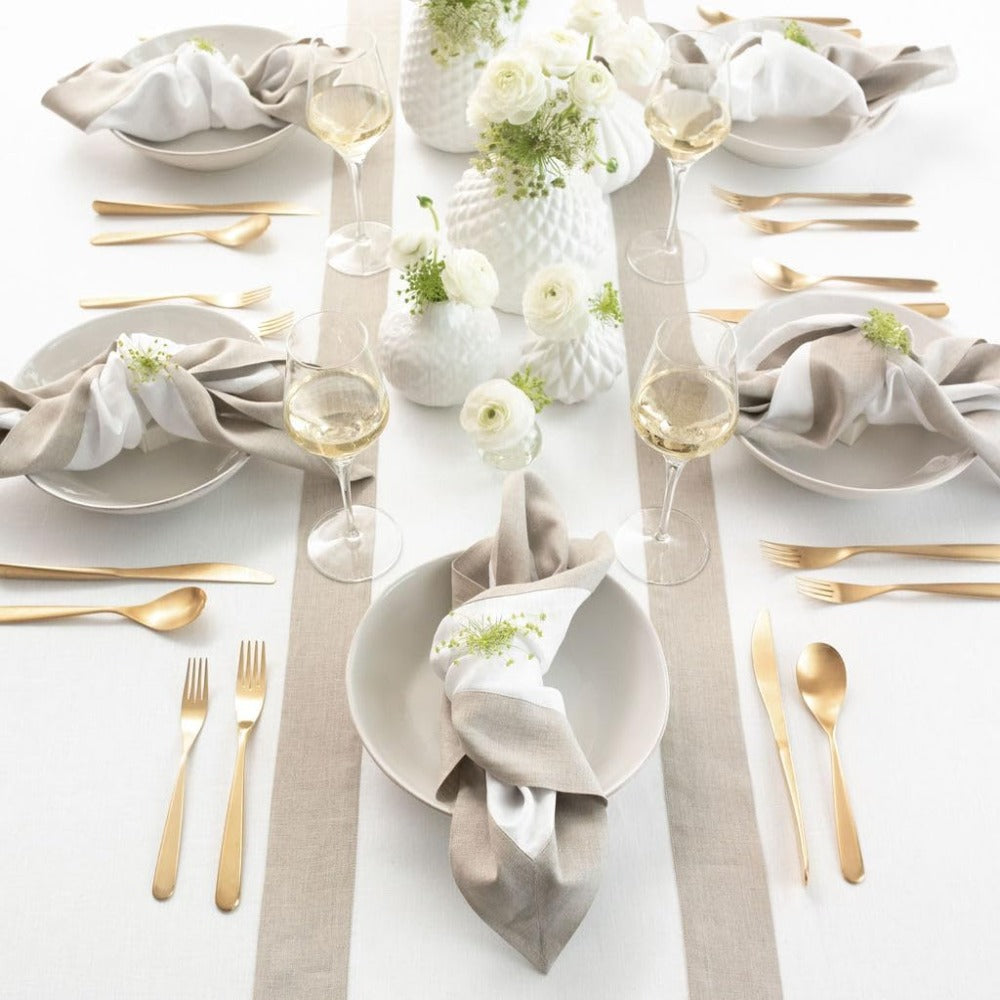 Cotton Luxury Dining Set Mited Corner Bordered - Dark Beige and White - 99 Bedding Store