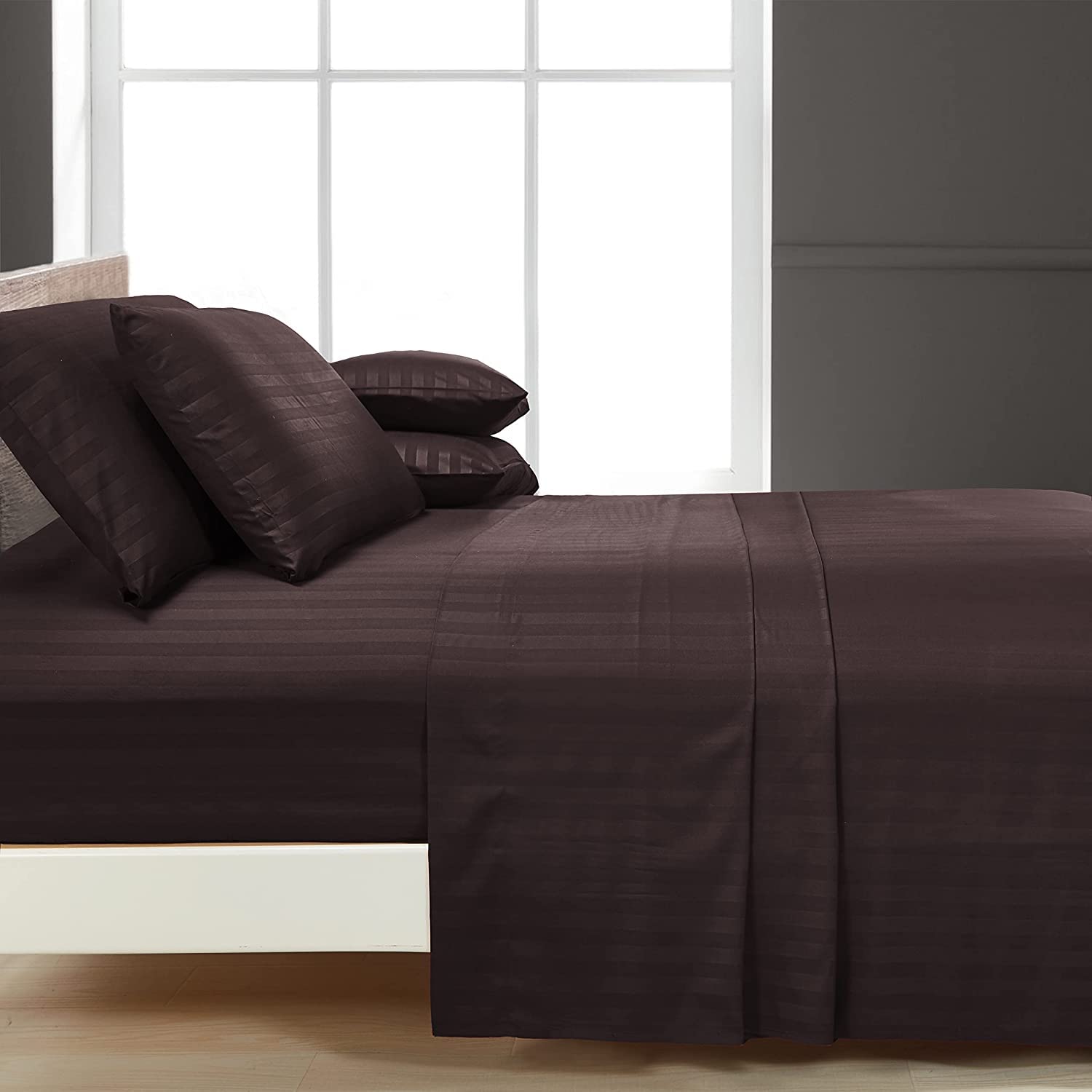 Luxury Strip Satin Bed sheet Set - Dark Brown - 99 Bedding Store