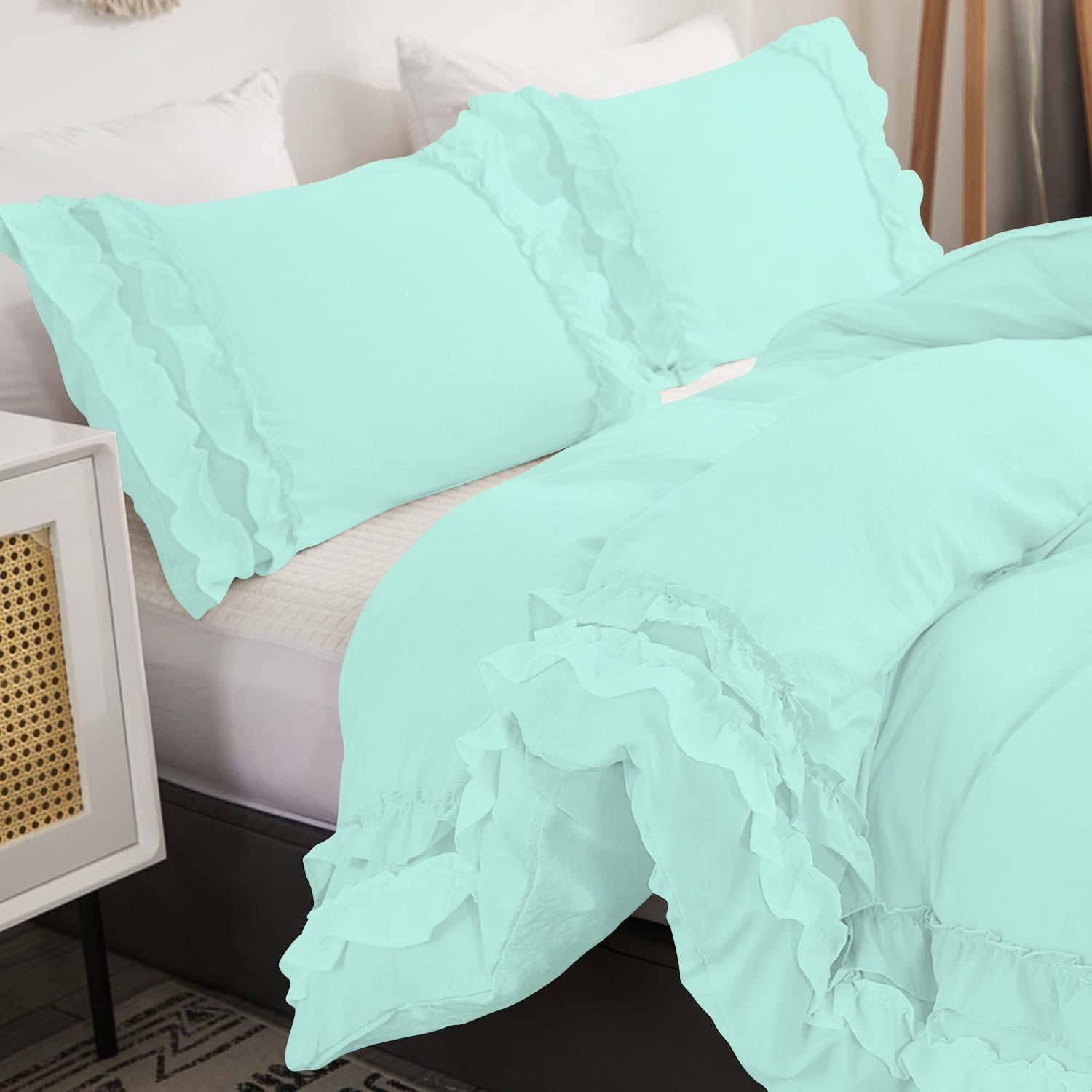 Luxury Cotton Frilled Duvet Set -Mint - 99 Bedding Store