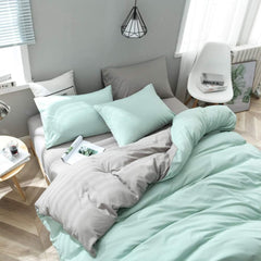 Plain Dyed Reversible Cotton Duvet Cover Set - Mint Green & Grey - 99 Bedding Store