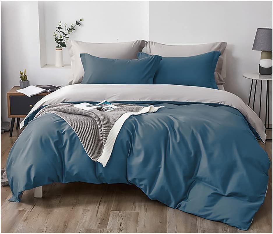 300 Tc Plain Dyed Reversible Cotton Duvet Cover Set - Royal Blue ang Light grey - 99 Bedding Store