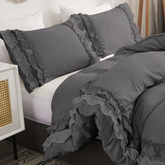 Luxury Cotton Frilled Duvet Set -Charcoal - 99 Bedding Store