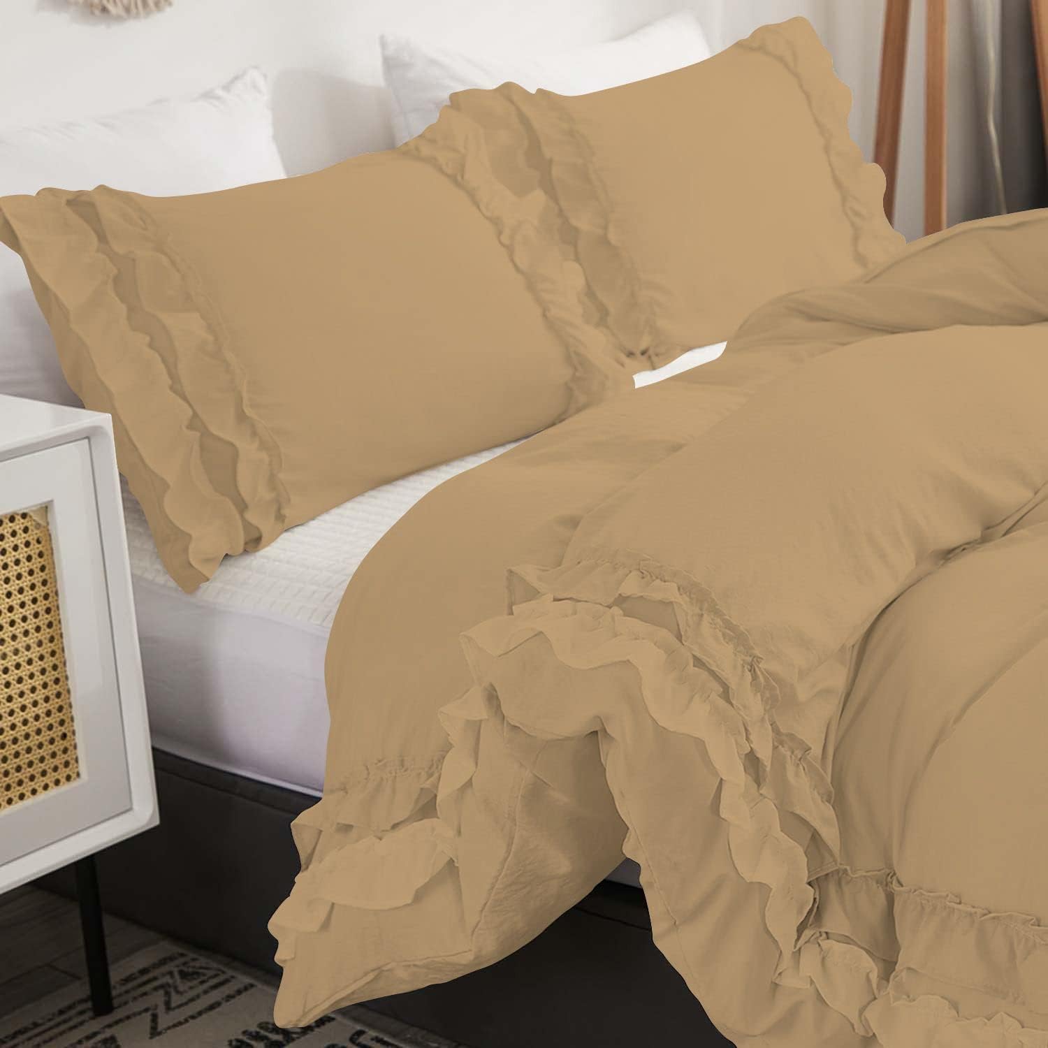 Luxury Cotton Frilled Duvet Set -Beige - 99 Bedding Store