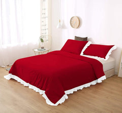 White Frilled Cotton Duvet Cover Set-006