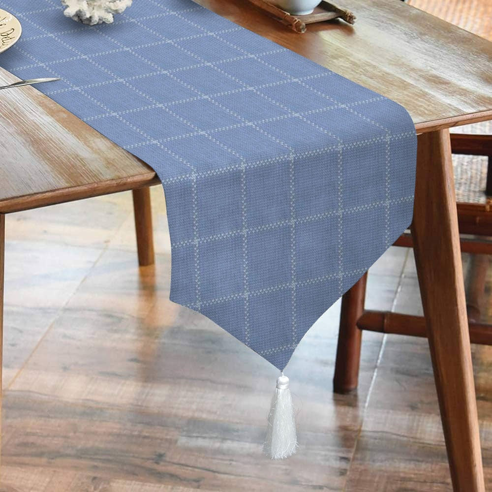 Waterproof Cotton Reversible Dinning Set - Modern Vintage Blue Check - 99 Bedding Store