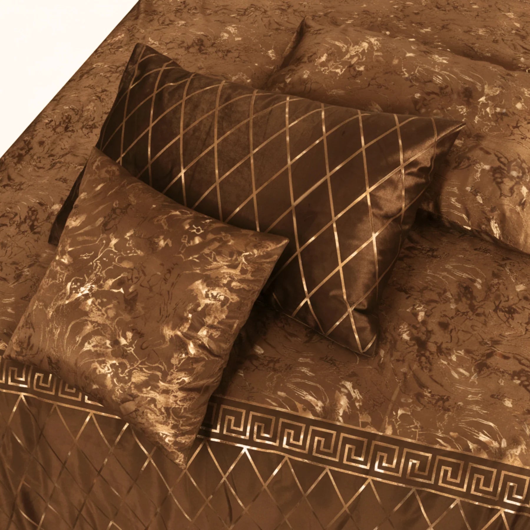 8 Pcs Greek border Velvet Duvet Cover Set - Choco Brown