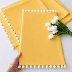 Luxury Cotton Dinning Set With Cute Pom pom - Yellow