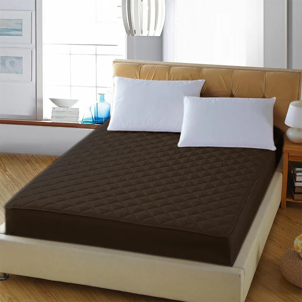 Quilted Waterproof Mattress Protector - Brwon - 99 Bedding Store