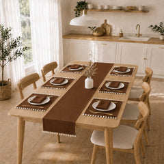 Luxury Cotton Dinning Set With Cute Pom pom - Brown