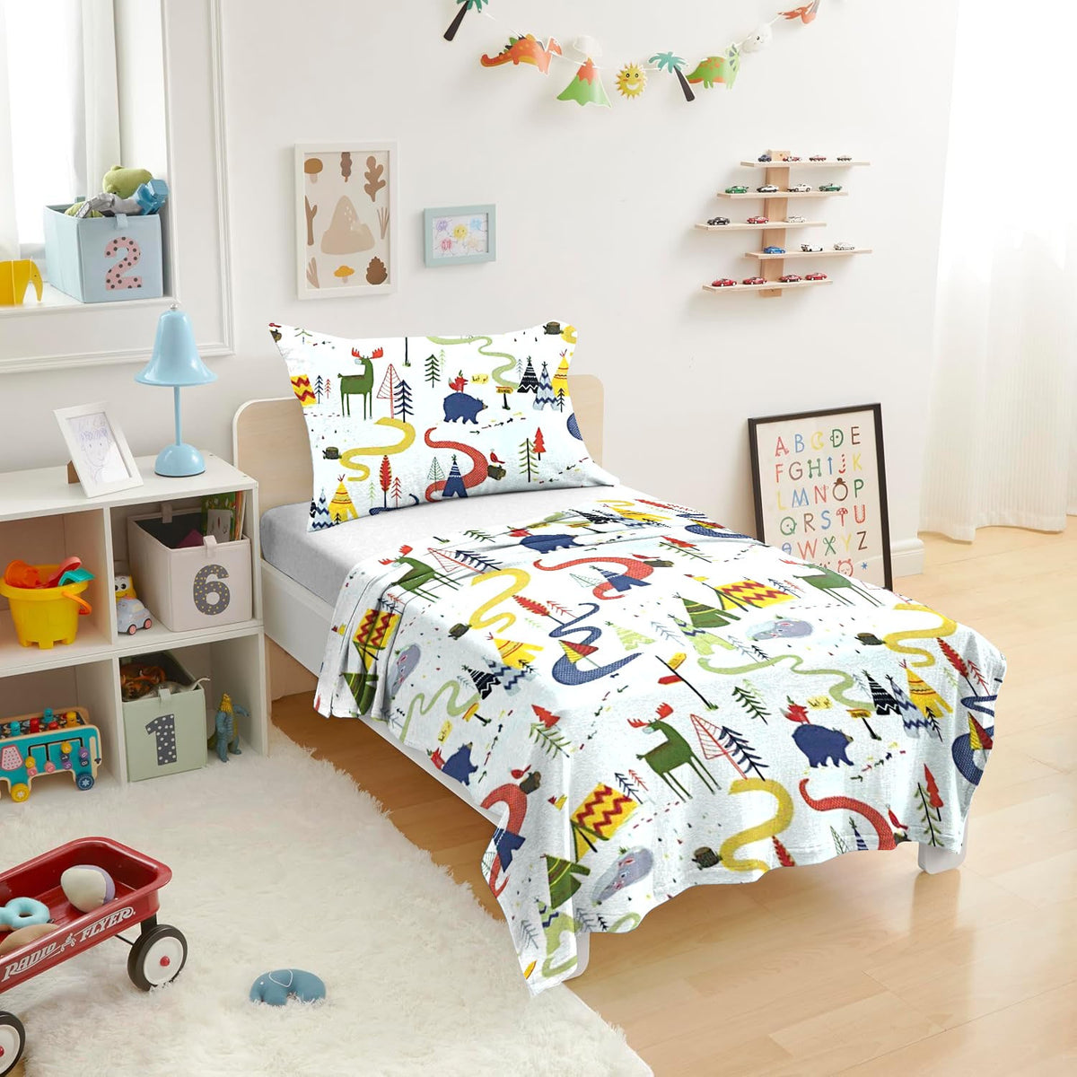 Printed Kids Bed sheet Set - Safari Park