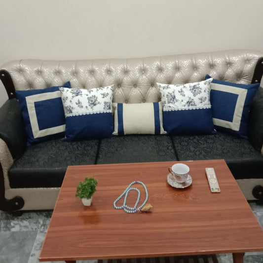 5Pc Tanola Blue Cushion Cover set -Jute cushion