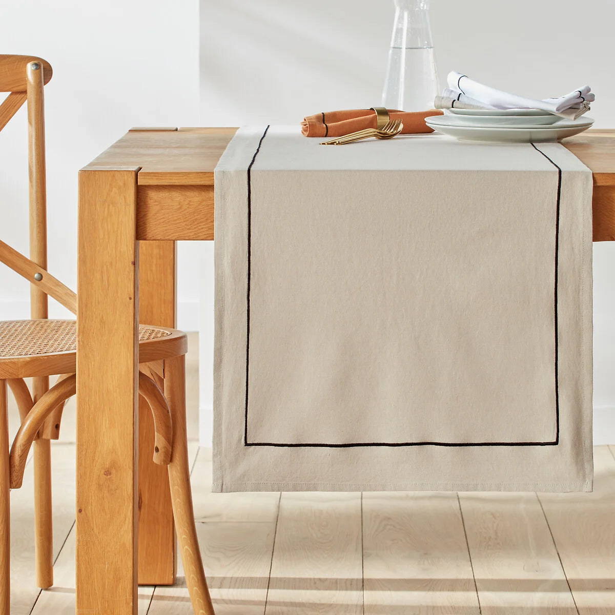 100% Cotton Table Runner With Barrata - Natural Beige - 99 Bedding Store