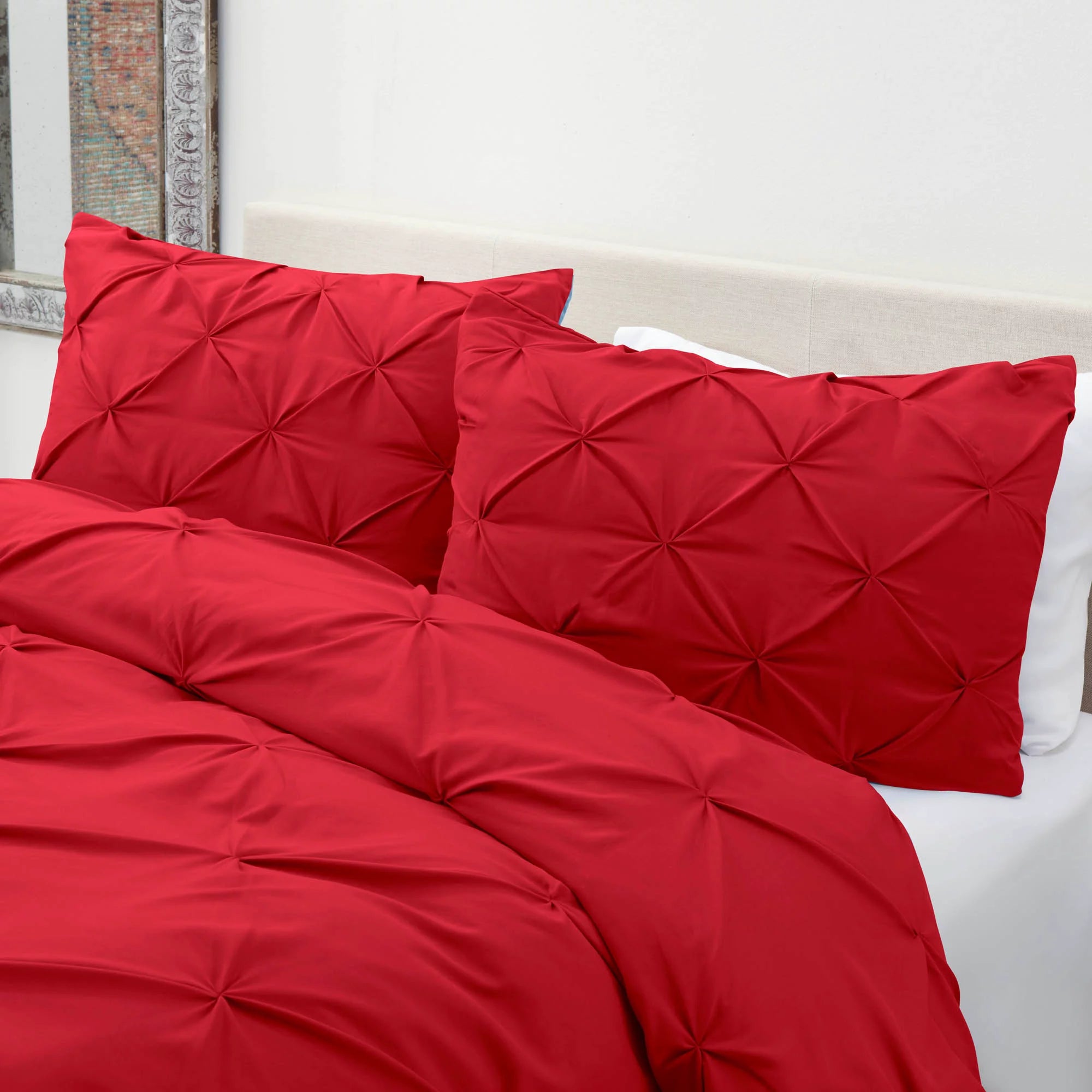 Luxury Cotton Satin Pintuck Duvet Cover Set - Red - 99 Bedding Store