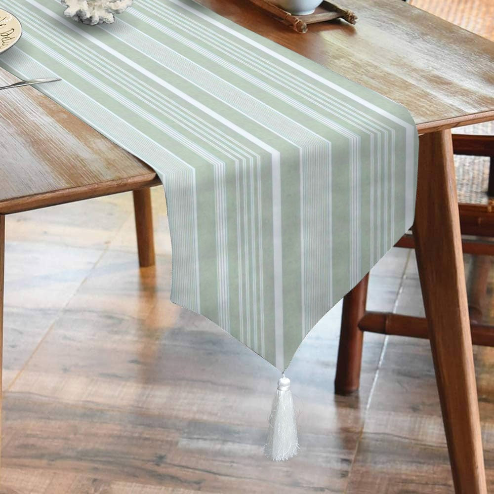 Waterproof Cotton Printed Table Runner With Tesal - Green Strip - 99 Bedding Store